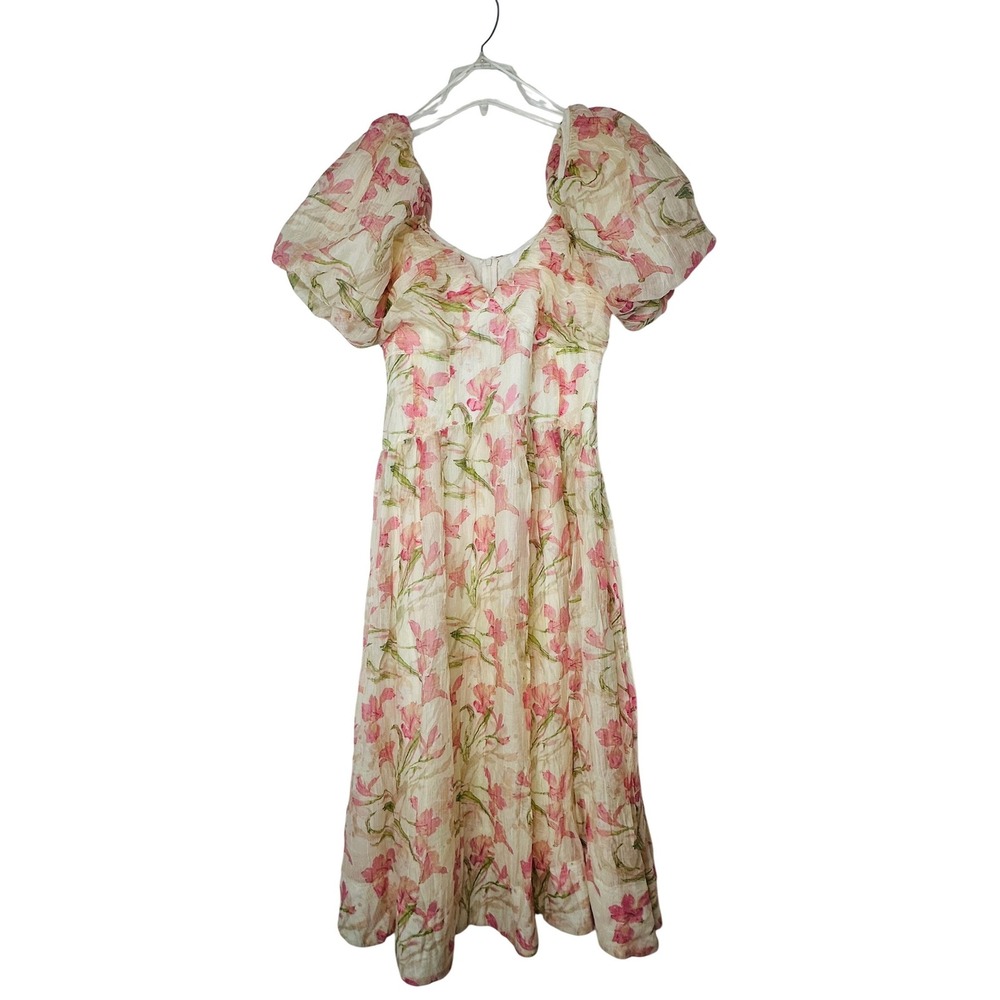 ASTR THE LABEL Sasilia Puff Sleeve Midi Dress Womens L NWT Milkmaid Coquette